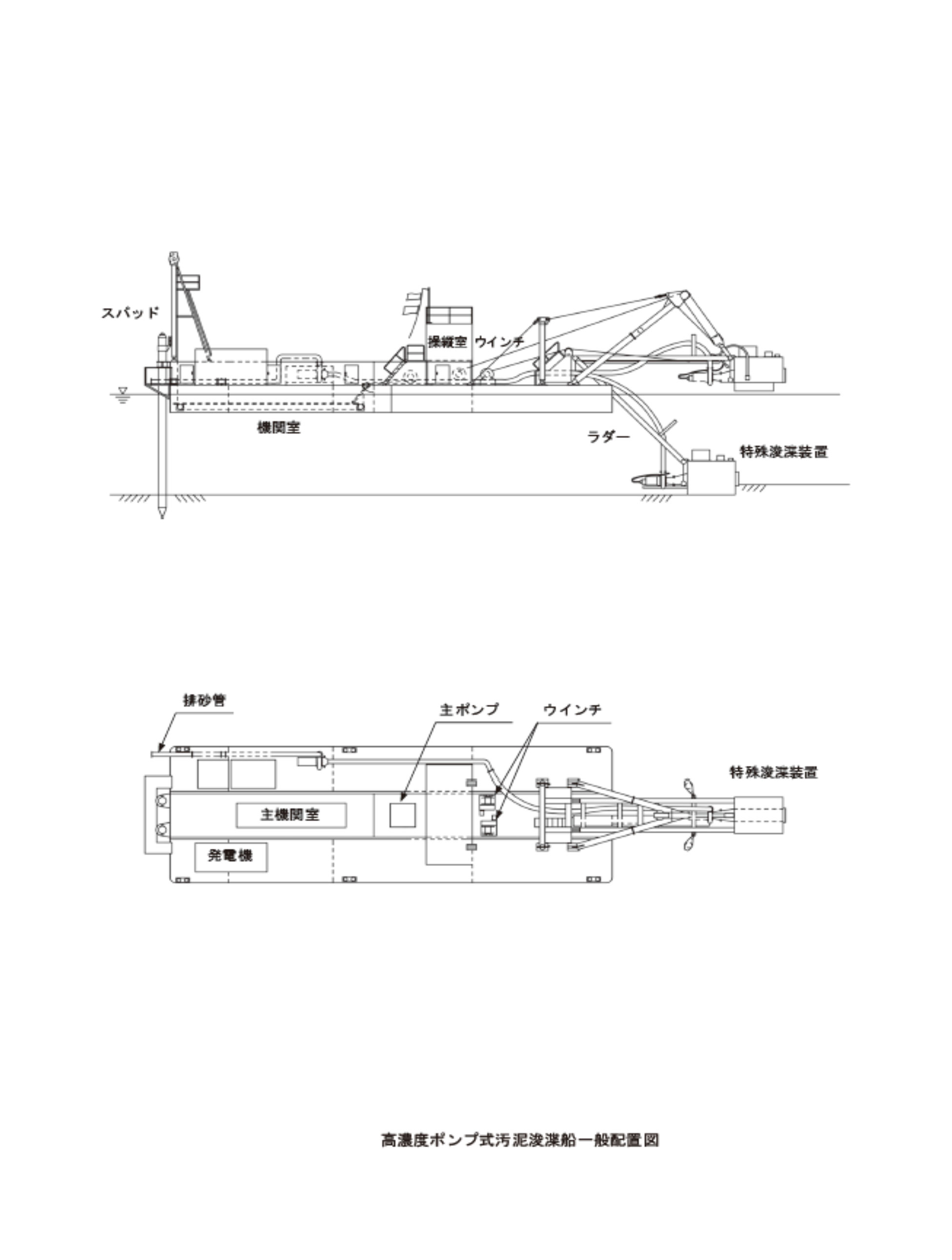 高濃度ポンプ式汚泥浚渫船 配置図
